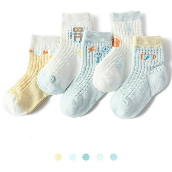 ERkkoi 5 Pairs Baby Cotton Sock Toddler Ankle Crew Walkers Bootie Slippers Socks 6-12 Months