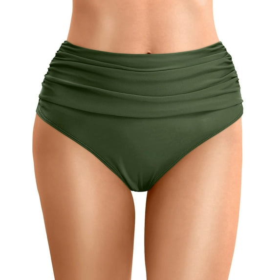 ERkkoi Bikini Bottoms for Women Mid Rise Full Coverage Bathing Suit Swimsuit Basic Swim Briefs Army Green L