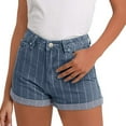 thumbnail image 1 of ERkkoi High Waisted Jean Shorts Womens Denim Shorts Striped Flanging Out Manual Hole Cowboy Rolled Summer Womens Shorts Jean Navy XL, 1 of 7