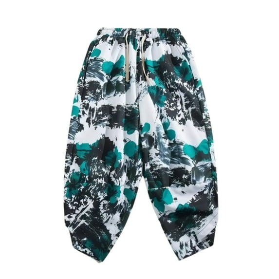 ERkkoi Men's Linen Harem Capri Pants Lightweight Loose 3/4 Shorts Drawstring Elastic Waist Casual Beach Boho Yoga Trousers Light Green XXXL