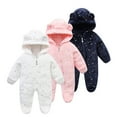 thumbnail image 1 of ERkkoi Newborn Boys Girls Romper Baby Onesies Bear Outfit Suit Fleece Jumpsuit Romper Hooded Winter Snowsuit Clothes White 9-12 Months, 1 of 4