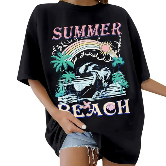 ERkkoi Oversized Graphic Tees for Women Trendy Cute Summer Tops Crew Neck Short Sleeve Loose Fit Casual T Shirts Black XL
