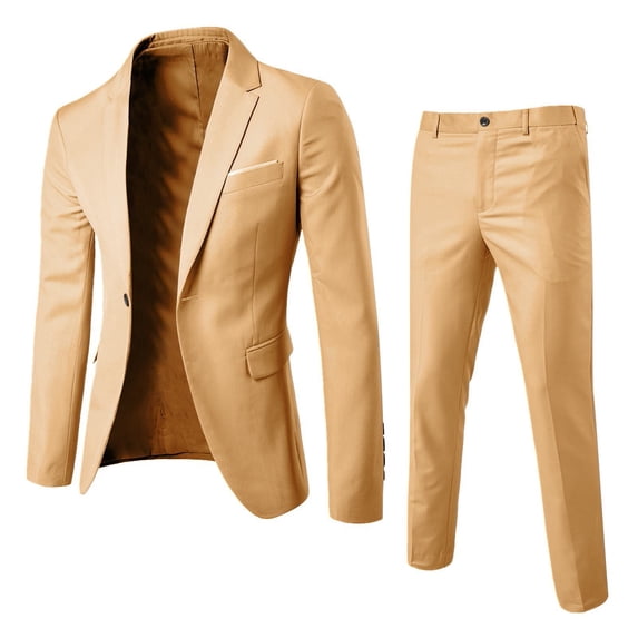 ERkkoi Prom Suits for Men Slim Fit One Button Formal Tuxedo Suits Blazers Jacket and Dress Pants 2 Piece Set For Wedding Business Party Khaki XXL