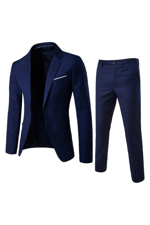 Prom Suits for Men Slim Fit One Button Formal Tuxedo Suits Blazers Jacket and Dress Pants 2 Piece Set For Wedding Business Party Navy S
