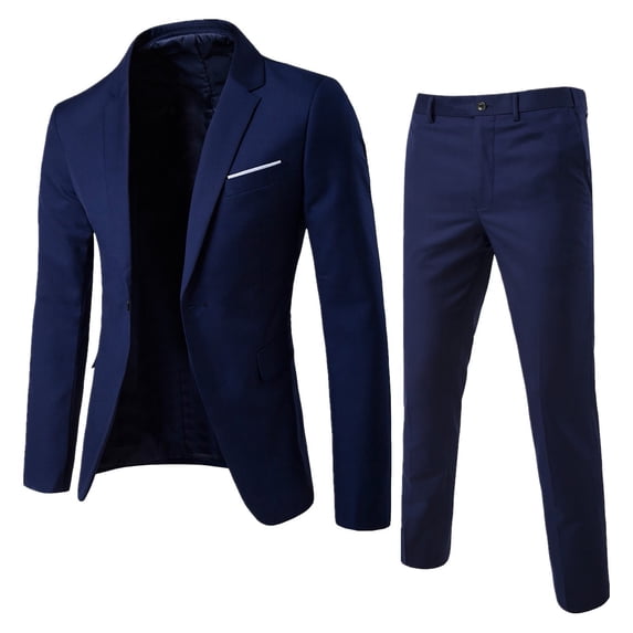 ERkkoi Prom Suits for Men Slim Fit One Button Formal Tuxedo Suits Blazers Jacket and Dress Pants 2 Piece Set For Wedding Business Party Navy XXXXXXL