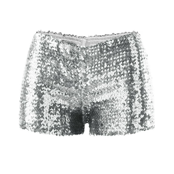 ERkkoi Shorts For Women Metallic Shiny Shorts Sparkly Rave Short Pants Party Womens Booty Shorts Silver M