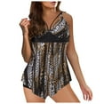 thumbnail image 1 of ERkkoi Tankini Swimsuits for Women Tummy Control Leopard print Ruched Two Piece Womens Bathing Suits High Waist Swimwear Brown XXL, 1 of 7