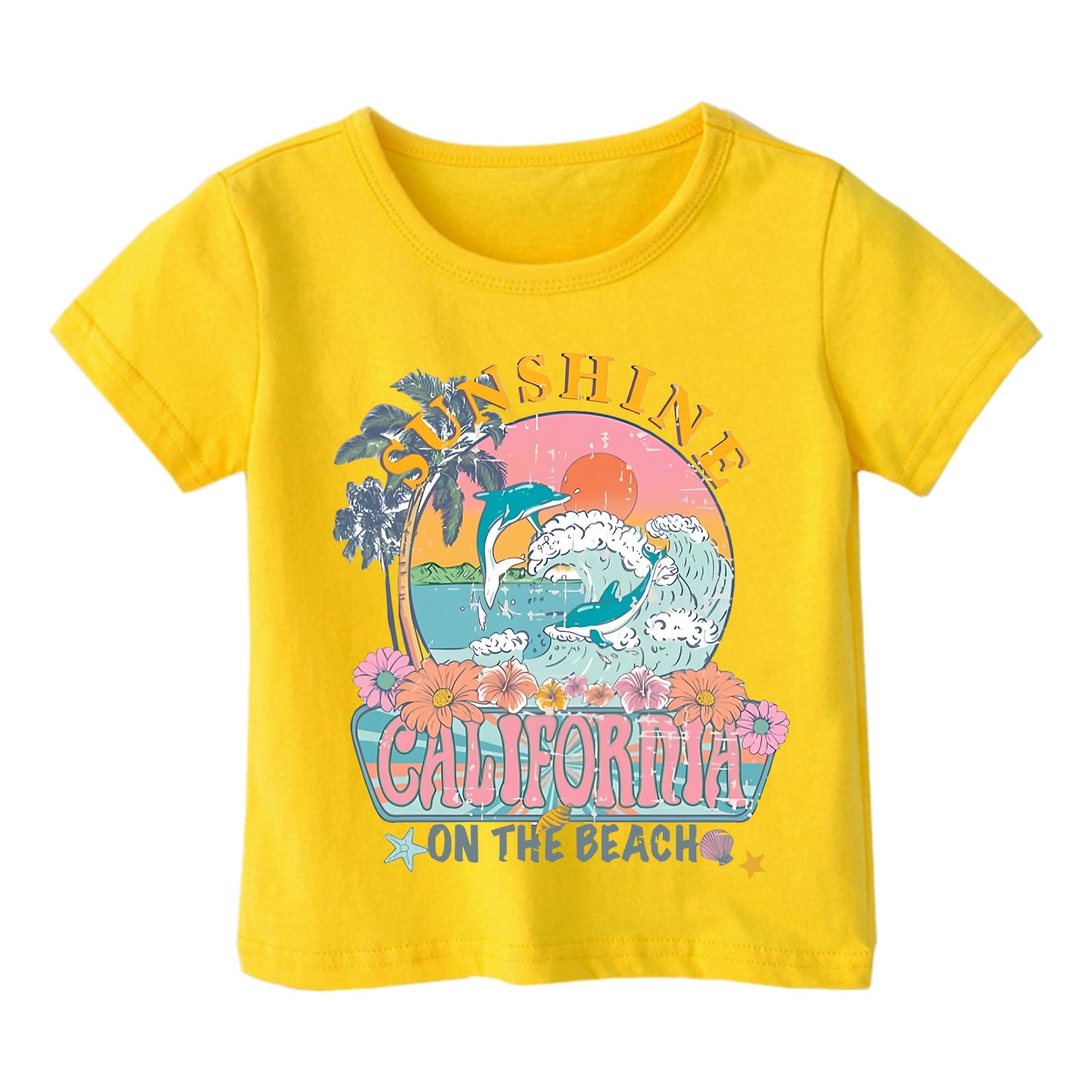 Butter Yellow Cartoon Graphic Kids T-Shirt – Soft Cotton Multi-Color Sleeve Summer Wear for  Girls