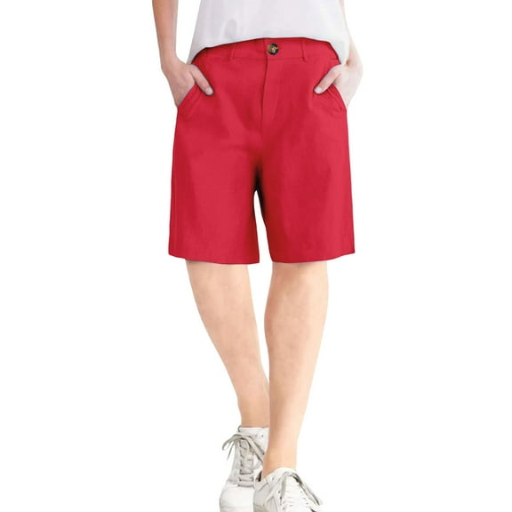ERkkoi Women Shorts Summer Dressy High Waisted Tailored Pleated Business Work With Pockets Trendy Causal Womens Dress Shorts Watermelon Red L