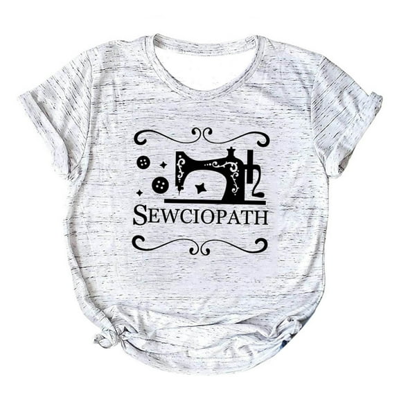 ERkkoi Women's Sewciopath T-Shirt Sewing Lover Shirt Funny Quilter Gifts Sew Short Sleeve Tops Seamstress Casual Tees Grey L
