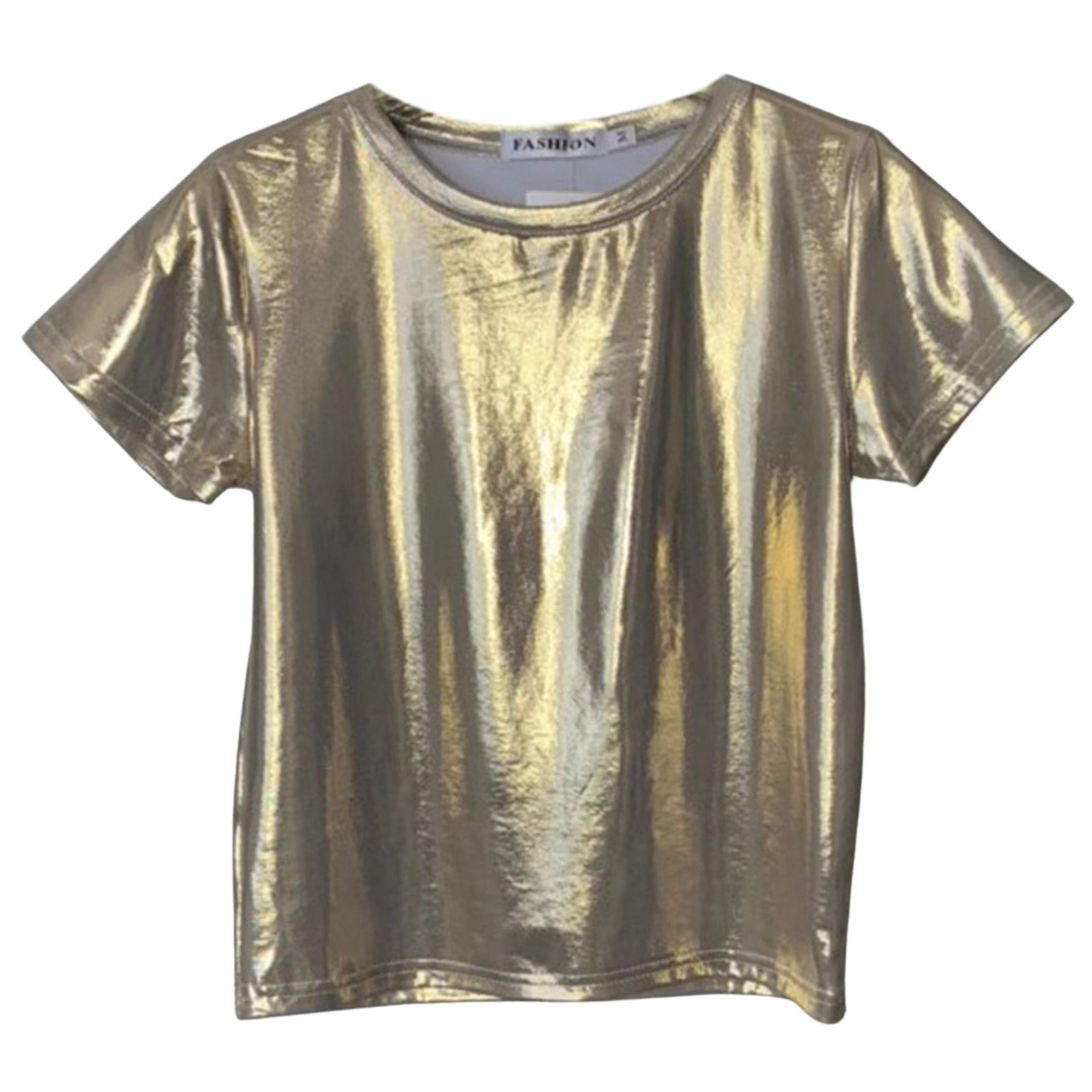 ERkkoi Women's T-Shirts Shiny Tops Holographic Metallic Shirt