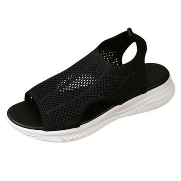 ERkkoi Womens Comfortable Orthopedic Sandals Arch Support Ladies Walking Sport Athletic Sandals Open Toe On Plantar Fasciitis Platform Dress Sandal Black 6.5