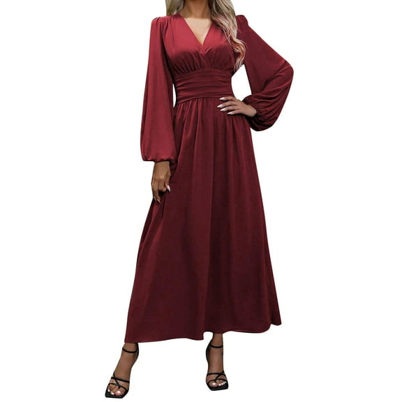 ERkkoi Womens Summer Dresses 2025 Elegant Classy Sundresses Floor Length With Sleeve With High Hem Slit Casual Vacation Sun Dress Red M