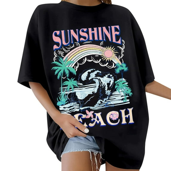 ERkkoi Womens T Shirts Loose Fit Summer Tops Casual Crew Neck Short Sleeve Oversized Graphic Tees for Women T-Shirts Black S