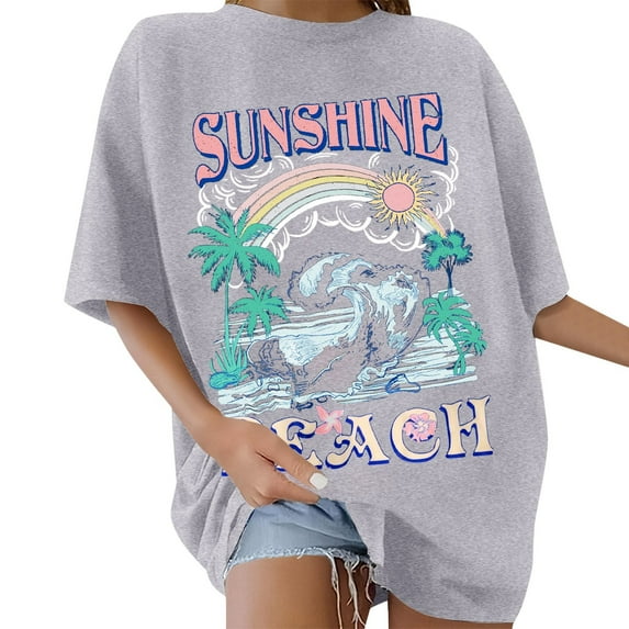 ERkkoi Womens T Shirts Loose Fit Summer Tops Casual Crew Neck Short Sleeve Oversized Graphic Tees for Women T-Shirts Grey S
