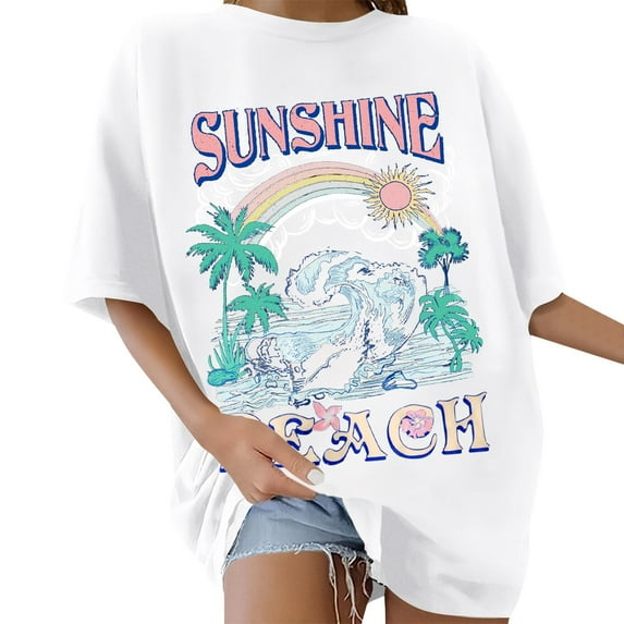 ERkkoi Womens T Shirts Loose Fit Summer Tops Casual Crew Neck Short Sleeve Oversized Graphic Tees for Women T-Shirts White S