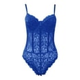 thumbnail image 1 of ERkkoi Womens Tops Casual Summer Shirts 2025 Trendy Floral Lace Sheer Mesh Corset Bodysuit Spaghetti Strap Comfy Women Blouses Work Outfits Blue M, 1 of 5