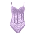 thumbnail image 1 of ERkkoi Womens Tops Casual Summer Shirts 2025 Trendy Floral Lace Sheer Mesh Corset Bodysuit Spaghetti Strap Comfy Women Blouses Work Outfits Purple S, 1 of 5
