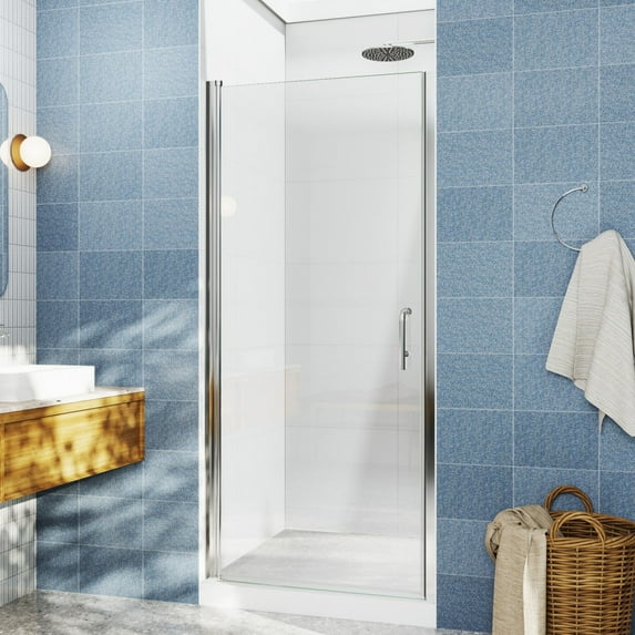 Classy 32-34" W x 72" H Pivot Shower Door Semi-Frameless,Chrome Install Glass Shower Door