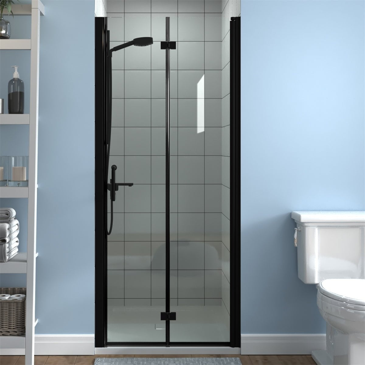 ESDIY 3233.5 x 72 inch Frameless Hinged Bifold Folding Shower Door in