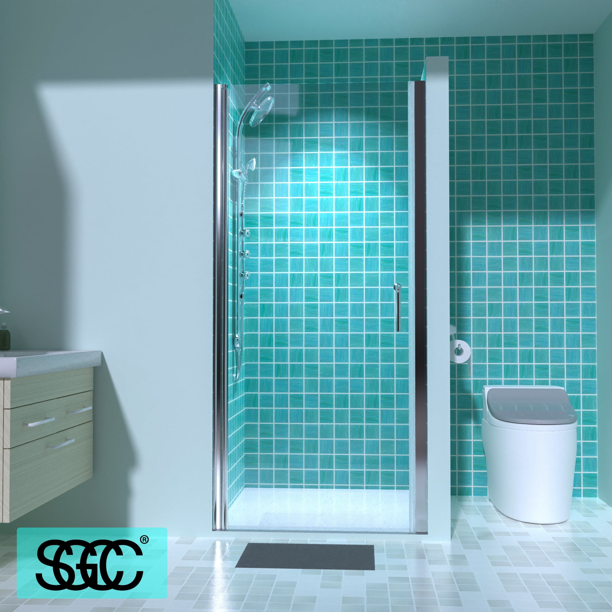 ESDIY Frameless Pivot Shower Door 3435.5in W x 72in H, Chorme Finish