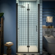 Exbrite Adapt Bifold Shower Door 34-36 in.W x 72 in.H Pivot Swing Shower Doors,Matte Black,Clear Tempered Glass