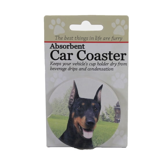 ES Pets Absorbent Stoneware Car Cup Holder Coaster, Doberman