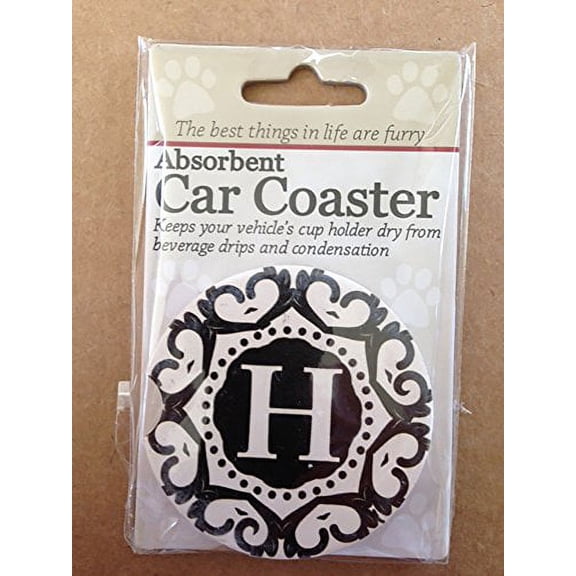 ES Pets Absorbent Stoneware Car Cup Holder Coaster, Initial H