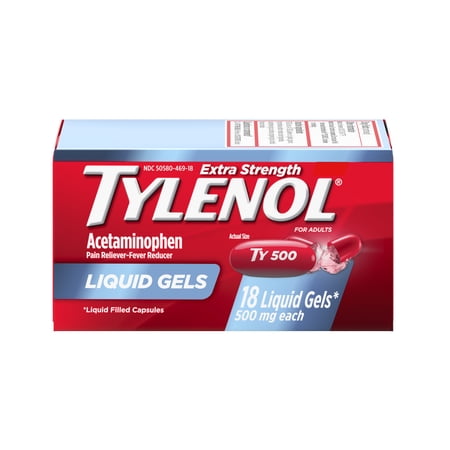 Tylenol Extra Strength Acetaminophen Liquid Gels, Fast, Strong Relief, Gentle on Stomach, 18 Count