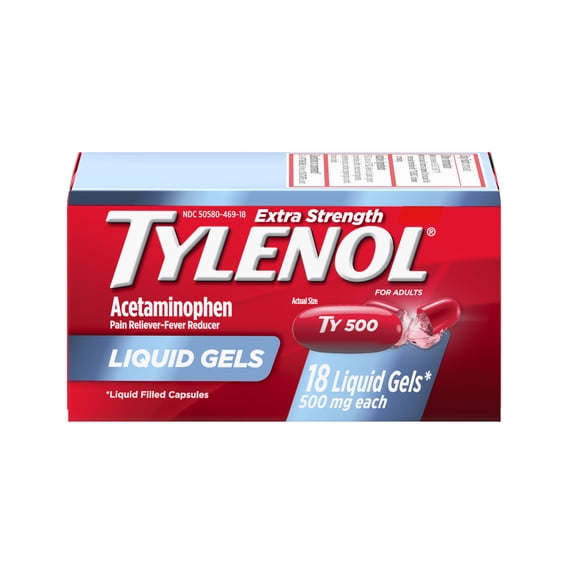 Tylenol Extra Strength Acetaminophen Liquid Gels, Fast, Strong Relief, Gentle on Stomach, 18 Count
