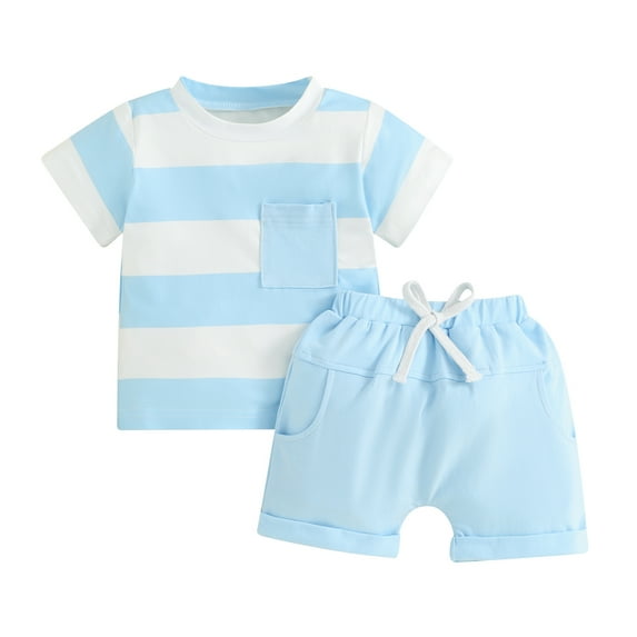 ESASSALY Baby Boy Clothes Toddler Summer Outfits Patchwork T-Shirt Pocket Short Pants Set
