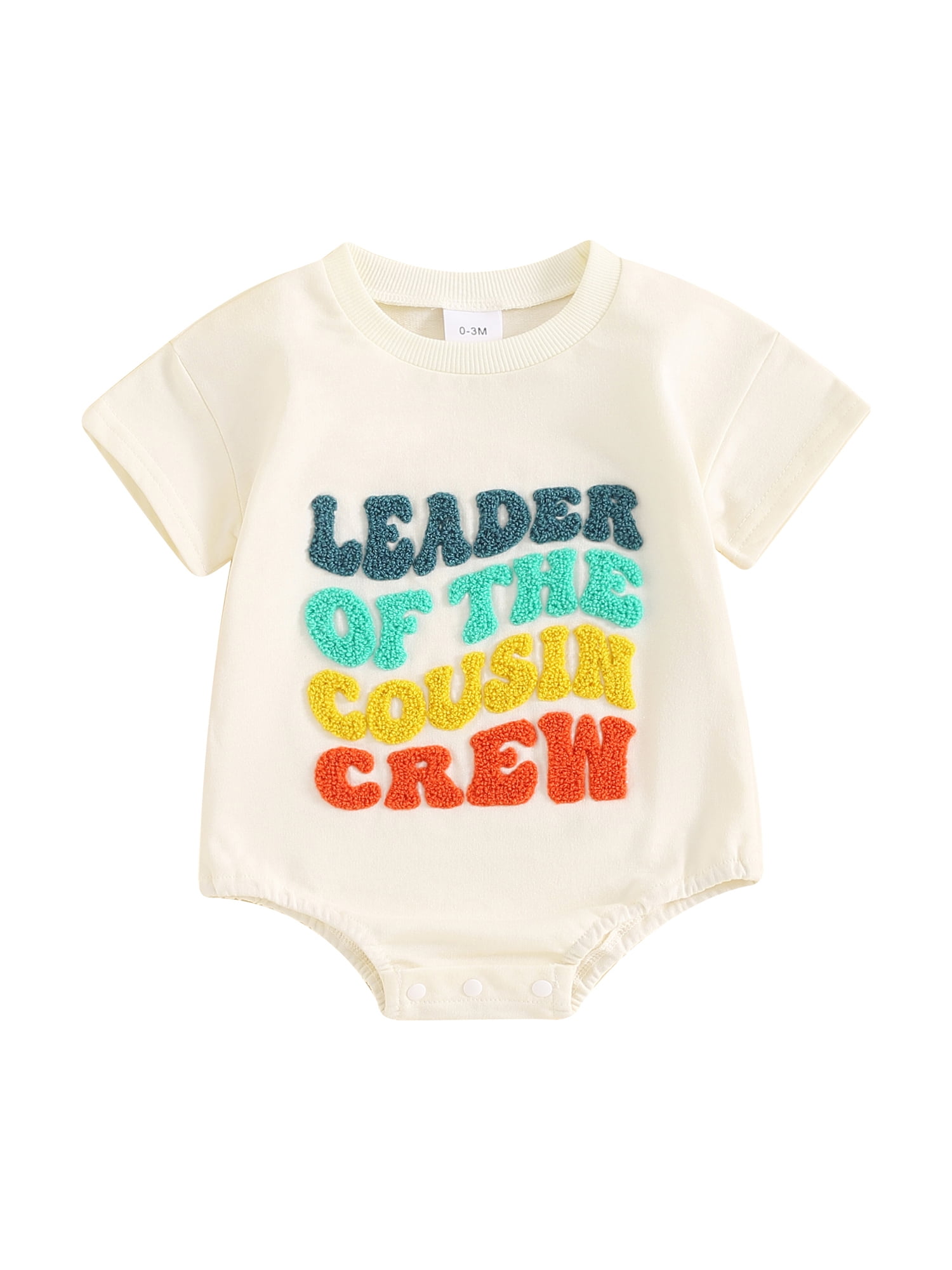 ESASSALY Baby Boys Romper Fuzzy Letter Embroidery Short Sleeve