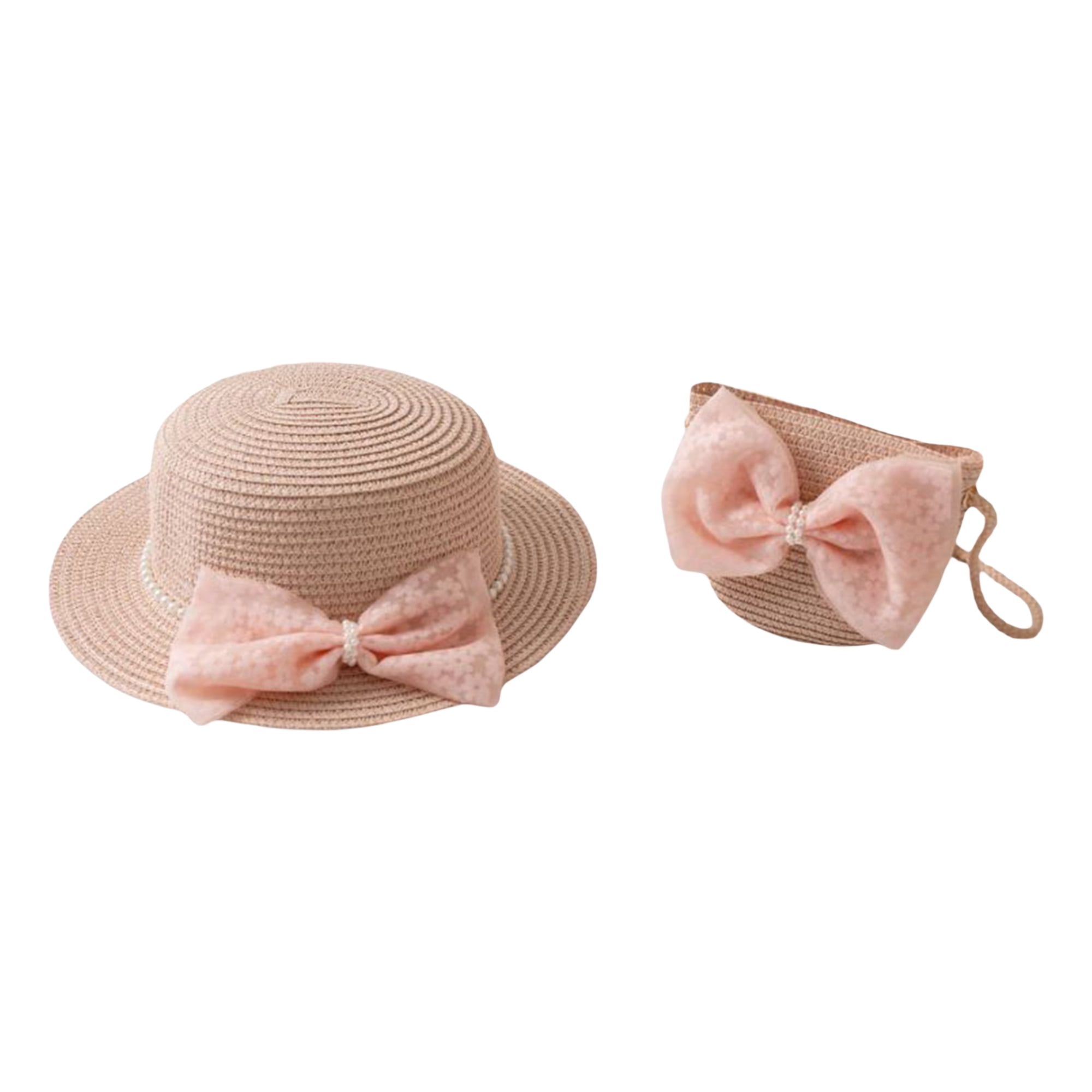 Babyhug Straw Hat with Bow Applique and Purse - Beige