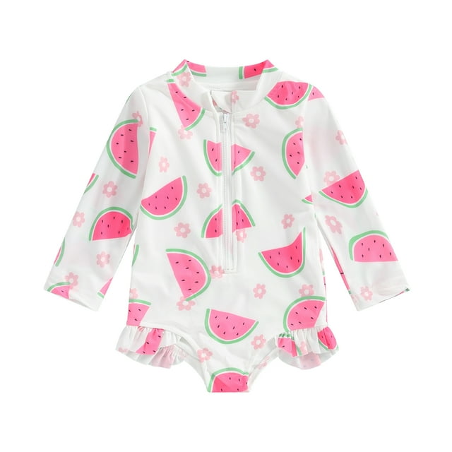 ESASSALY Baby Girls Swimsuit Long Sleeve Ruffles Rash Guard UPF 50+ One