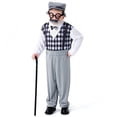 thumbnail image 1 of ESASSALY Boys Old Man Outfit Long Sleeve Plaid Jumpsuit with Hat Glasses Beard, 1 of 7