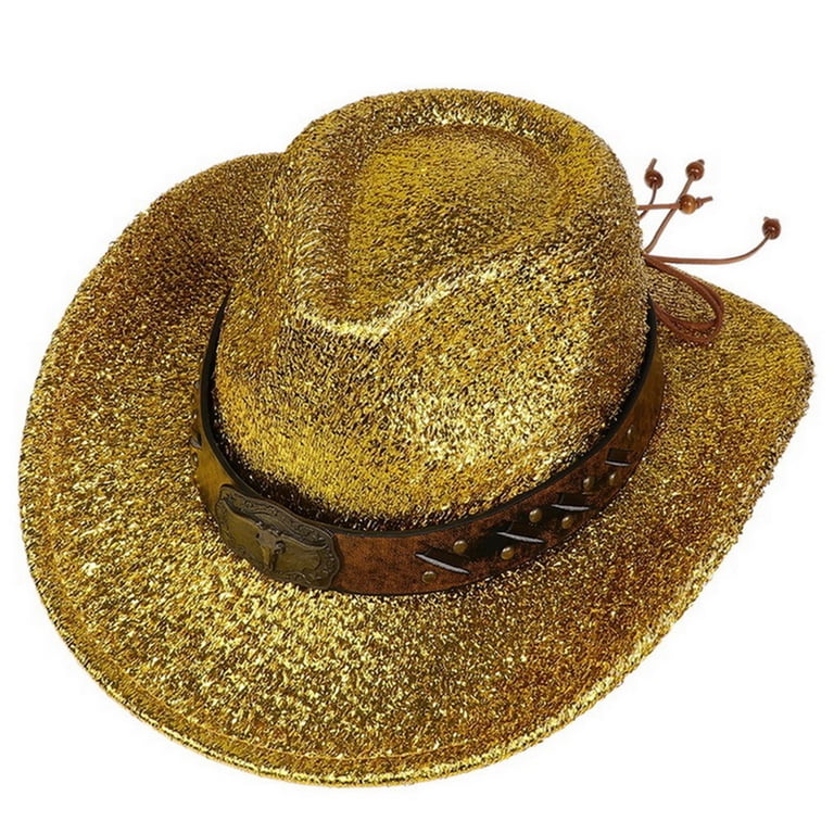 9915 12 Pcs Sparkly Adults Cowboy Hat For Women Men Western Glitter Cowgirl 12 Pcs Sparkly Adults Cowboy Hat for Women Men Western White  main image 3