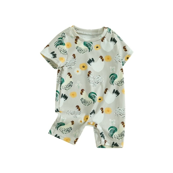 ESASSALY Infant Baby Summer Jumpsuit Chicken Print Short Sleeve Romper