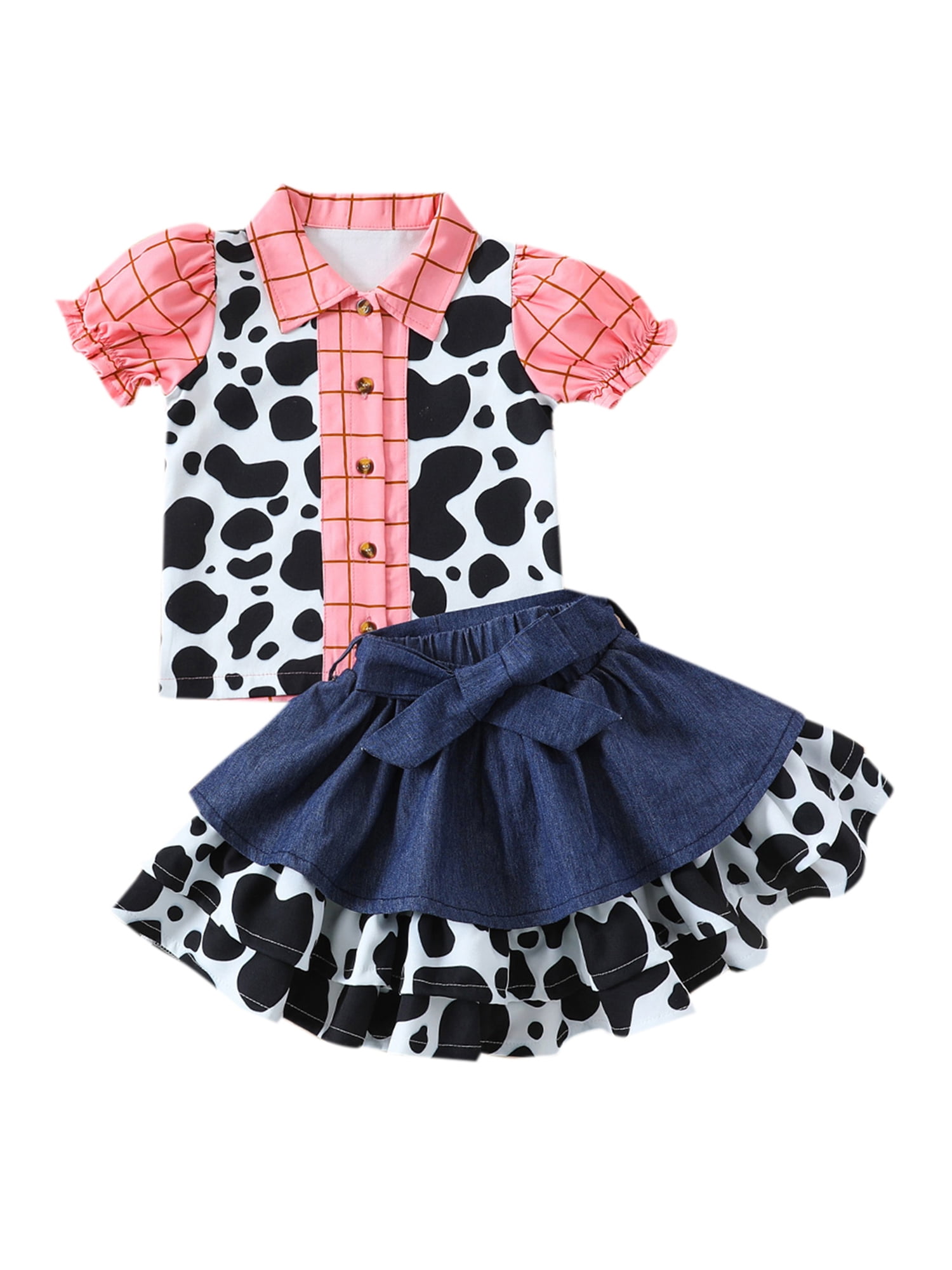 Cow print denim skirt hotsell
