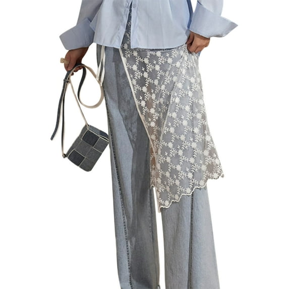 ESASSALY Women Floral Lace Tie up Skirts Extender Adjustable Layering Fake Top