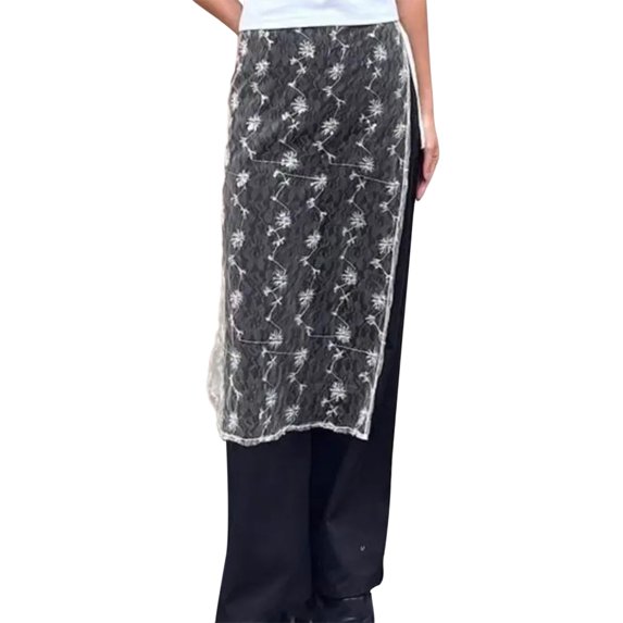 ESASSALY Women Floral Lace Tie up Skirts Extender Adjustable Layering Fake Top