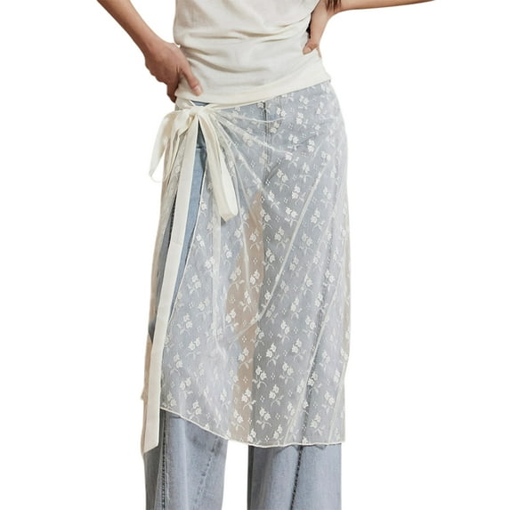 ESASSALY Women Floral Lace Tie up Skirts Extender Adjustable Layering Fake Top