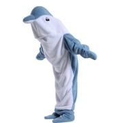 ESASSALYY Adult Kid Dolphin Costume Fleece Long Sleeve Full Length Footed Jumpsuit with Hooded Tail Cosplay Costume for Halloween