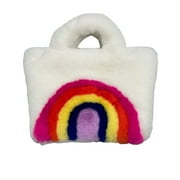 ESASSALYY Women Shoulder Bag Rainbow Plush Handbag Crossbody Bag with Metal Shoulder Strap for Travel Birthday Present