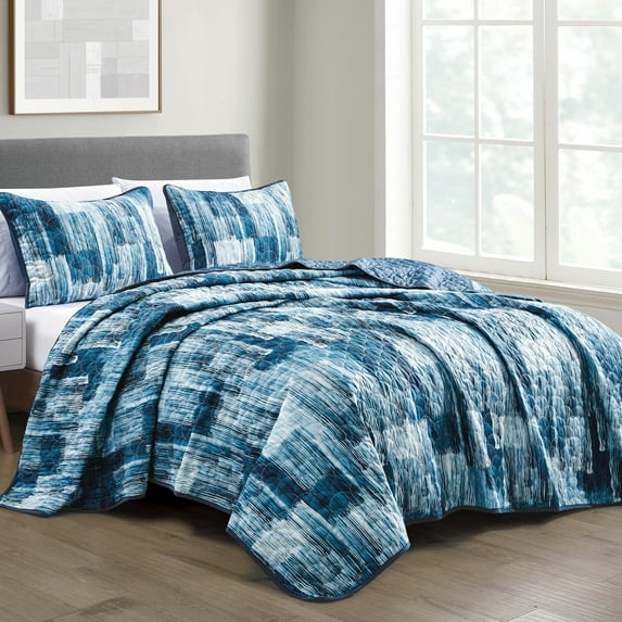 ESCA 3-Piece Blue Abstract TORI Reversible Quilt Set - King/Cal King