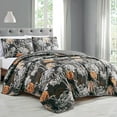 thumbnail image 1 of ESCA 3-Piece Floral Black Orange Helbah Reversible Quilt Set - King/Cal King, 1 of 5
