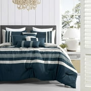 ESCA 7-Piece Ingalls Blue Gray Geometric Comforter & Sheet Set Bedding Set Breathable, All Season, Soft & Lightweight - King/Cal King Size