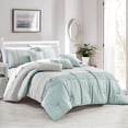 thumbnail image 1 of ESCA 7-Piece Labana Blue Gray Embroidery Pintuck Comforter Bedding Set - OEKO-TEX Standard 100, Breathable, All Season, Soft & Lightweight - Queen Size, 1 of 4
