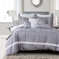 thumbnail image 1 of ESCA 7-Piece Levora Purple & White Embroidery Comforter Set Breathable, All Season, Soft & Lightweight - Queen Size, 1 of 4