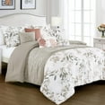 thumbnail image 1 of ESCA 7-Piece Medina Greige Floral Pintuck Comforter Bedding Set - OEKO-TEX Standard 100, Breathable, All Season, Soft & Lightweight - King/Cal King Size, 1 of 4