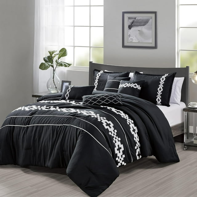 ESCA 7Pieces Black and White Comforter Set King/Cal King Size
